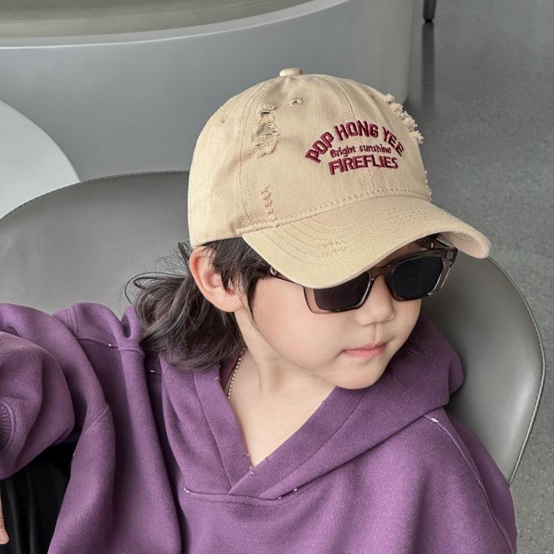 Spring Solid Color Children's Retro American Baseball Cap Boys and Girls Letter Embroidered Baseball Cap Big Brim Sun Hat