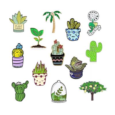 Cartoon Green Plants Brooch Set: Seedling, Cactus, Lemon Tree Series