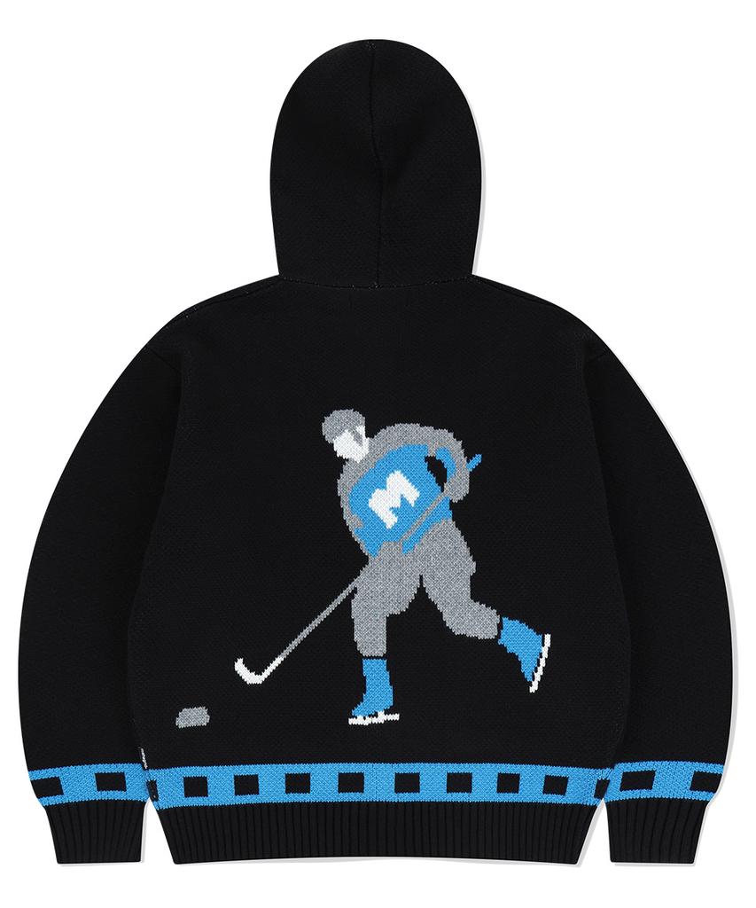 MAHAGRID Hockey Knit Zip-Up Hoodie Black(Mg2Efmk693A)