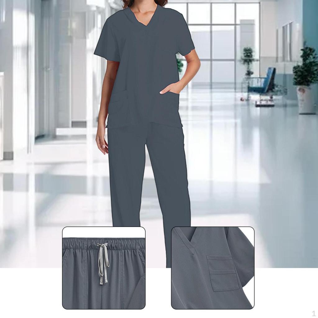 Unisex Scrubs Set Elastic Waist Modern Nurse Uniform for Women Men Beauty Salons