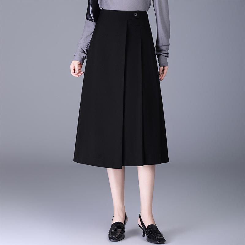 Women's Fashionable A-line Pleated Midi Skirt, High Waist, Slimming Large Hem, Casual 2026 Spring Collection