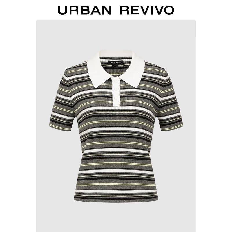 UR Women's Casual Short-Sleeve Color Block Striped Knit Polo Shirt