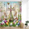 Funny Easter Shower Curtains Cute Bunny Rustic Butterfly Floral Rabbit Eggs Fabric Home Bathroom Curtain Decorative With Hooks