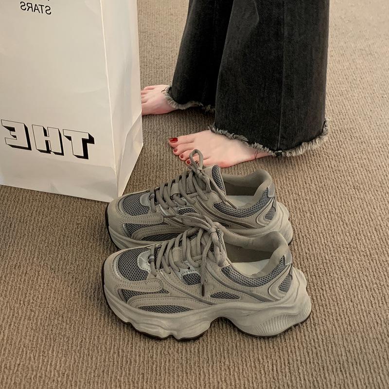 

Women s 2025 Gray Retro Platform Dad Shoes: Mesh Breathable Casual Sneakers for Autumn/Winter EU 38