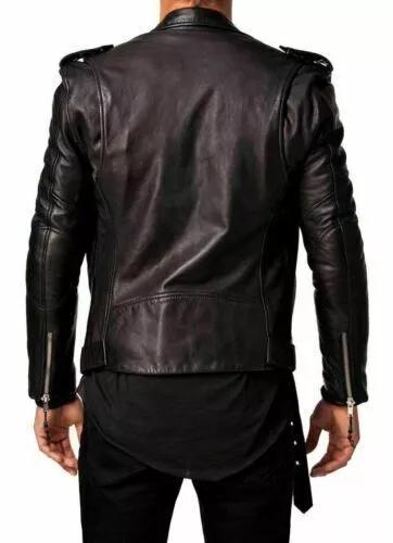 Stilvolle Jacke Herren Schwarz Slim Fit Biker Echtes Lammleder Handgefertigt Leder Motorrad