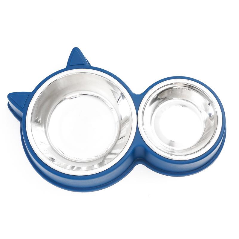Cat-shaped Double-bowl Stainless Steel Tableware, Cat Basin Integrated Pet Bowl, Non-wet Mouth Feeding and Drinking for Dogs