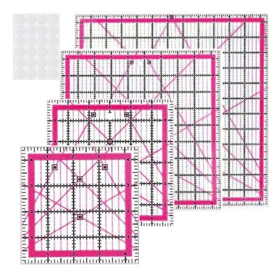 

4 шт. Акриловая линейка для квилтинга с противоскользящими кольцами 4,5/6/9,5/12,5 дюймов Квадратная резка ткани Пэчворк розовый