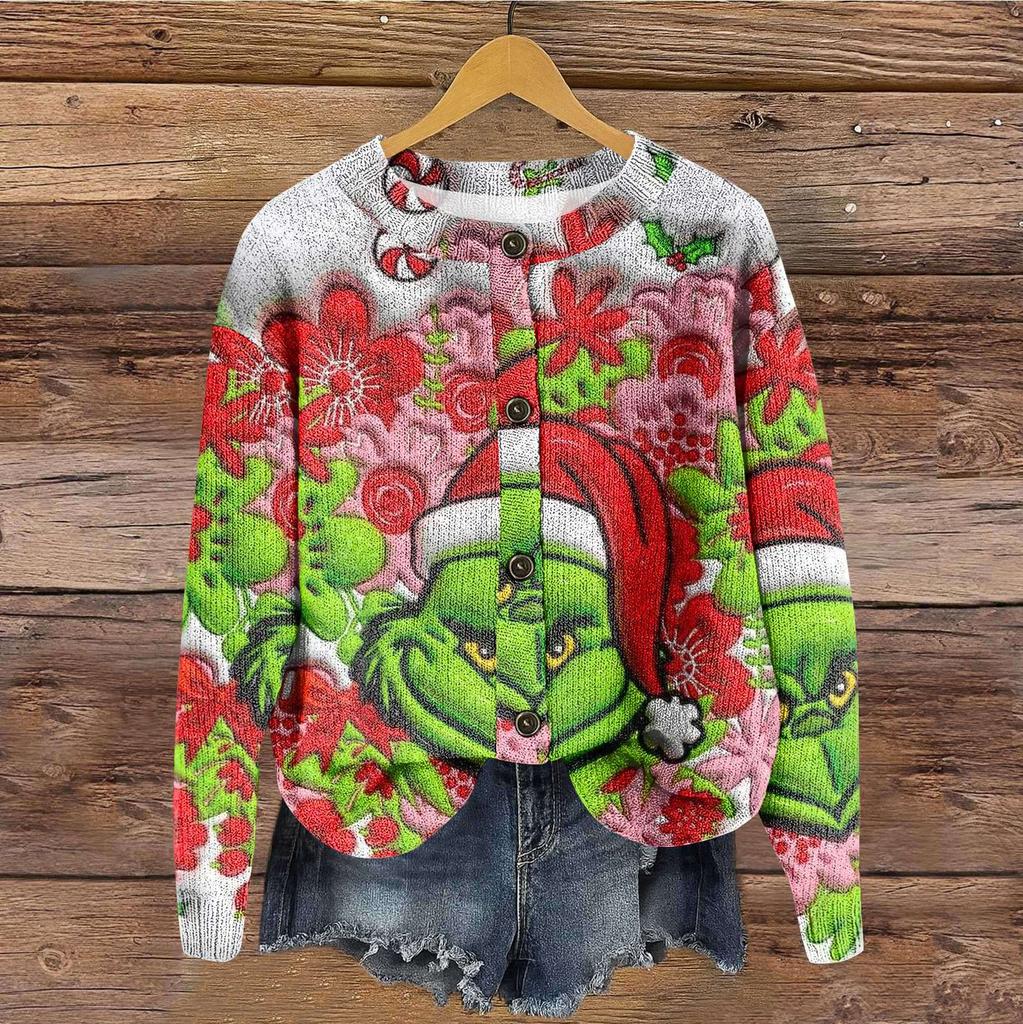 Women's Vintage Knit Button Print Cardigan Jacket