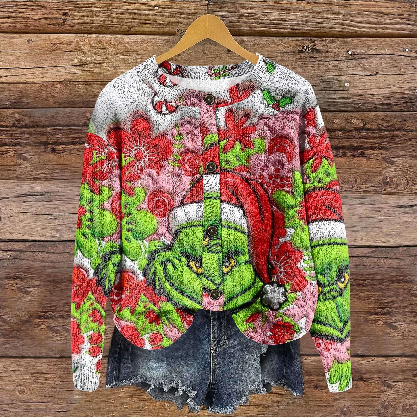 

Женский винтажный вязаный кардиган-жакет с принтом пуговиц M винный