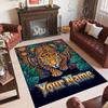 Leopard Theme Crystal Velvet Floor Rug Personalized Custom Name Text Warm Carpet Home Decoration