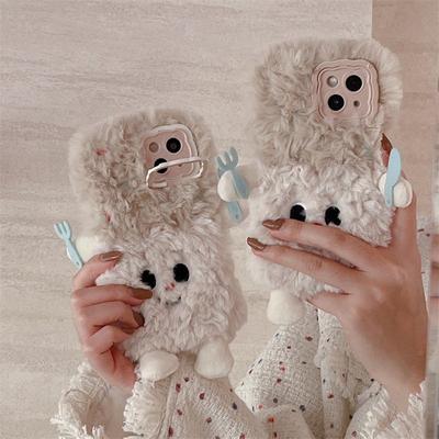 Plush Cartoon Knife and Fork Villain Phone Case for Apple 15Promax with Anti-Fall Protection, Cute Autumn Design