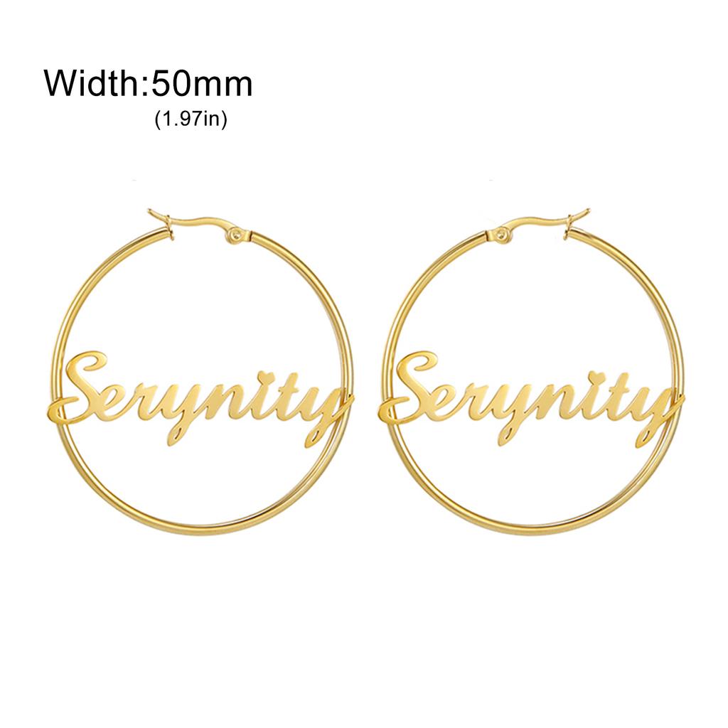 Lemegeton Customized Name Earrings 30 40 50mm Hiphop Hoop Earring Women Stainless Steel Jewelry Trend Personalized Birthday Gift