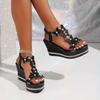 Fashion Crystals Womens Shoes Butterfly Wedges Sandals Women Summer Chunky Platform Elastic Band  Woman Pearls High Heels