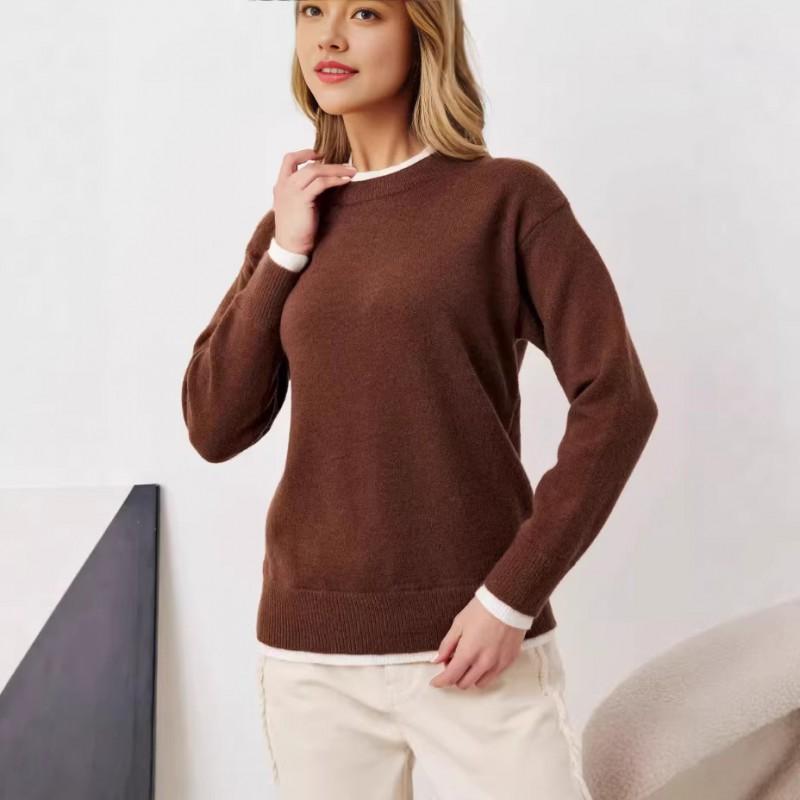 Womens Oversized Color-Block Knit Sweater Round Neck Long Sleeve Loose Fit Streetwear Pullover 2025 Winter