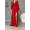 Black Crepe Fabric Front Knot Detail Maxi Length Long Sleeve Double Slit Dress