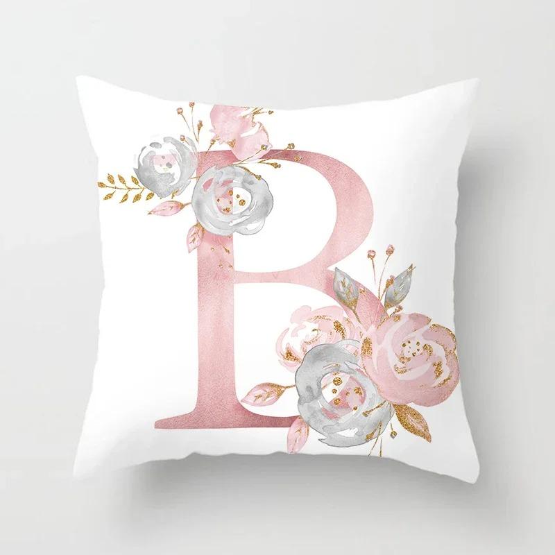 Sweet Pink Pillowcase Decoration 26 Letters Pillowcase Pillowcase Car Cushion Cover Home