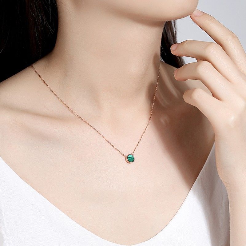 S925 Sterling Silver Necklace Female Peacock Stone Watermelon Pendant Fashion Neck Chain