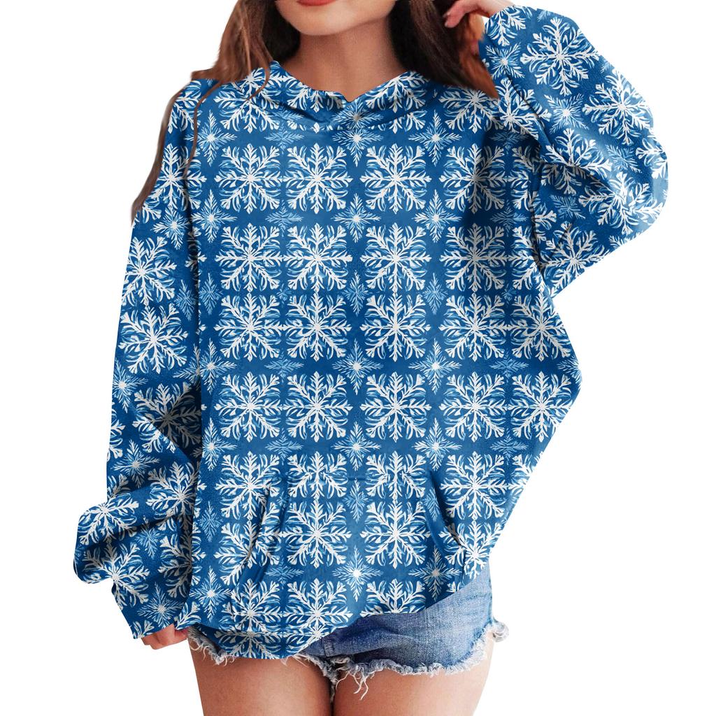 Genç Kızlar İçin Sweatshirtler Kapüşonlu Uzun Kollu İpli Kazak Sevimli Oversize Kapüşonlu Noel Günü