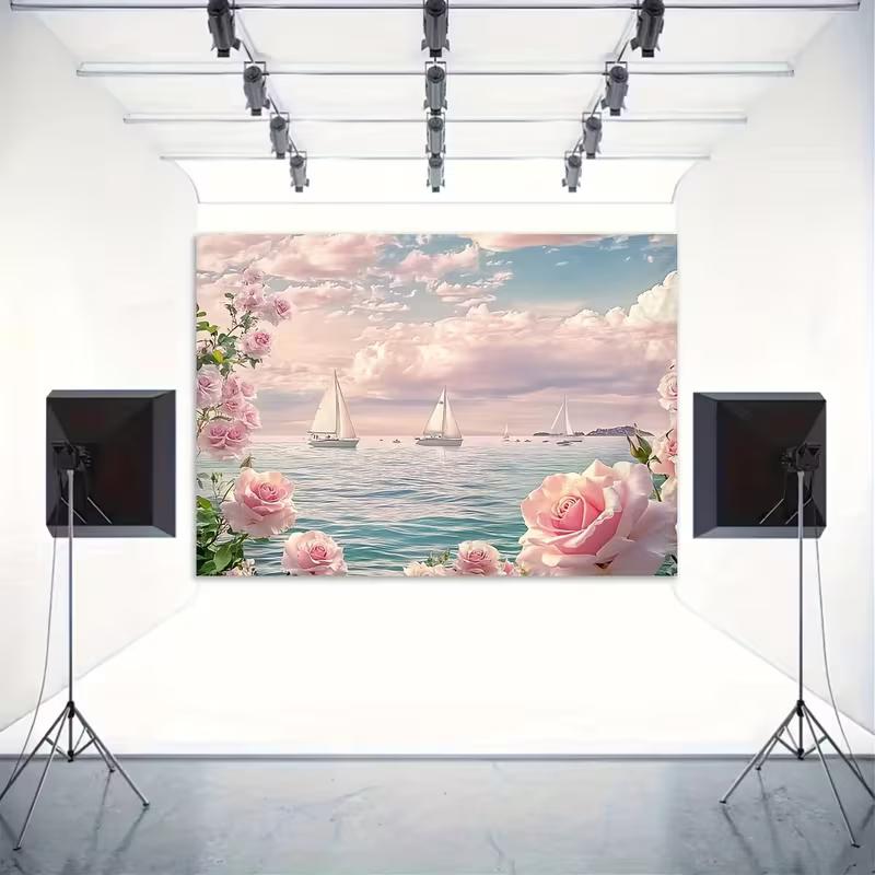 2D Floral Ocean Sailboat Tapestry for Bedroom & Living Room