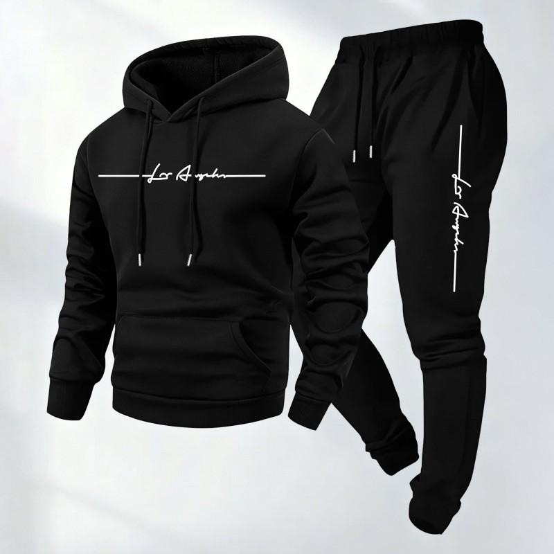 Unisex Hooded Sweatshirt Set With Letter Print Thick Warm Casual Sport Tracksuit Men Women Winter S