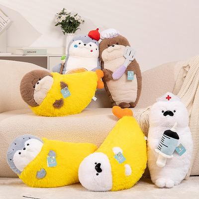 Niedliche gebratene Garnelen und Seehund Plüschtiere Lieblicher Cartoon Seehund Plüschpuppe Rollenspiel Seehund Plüschkissen Beruhigen schlafende Kinder Geschenk