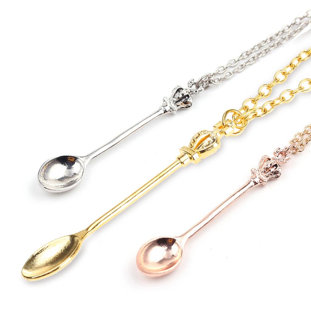 4 Colors Spoon Necklace Spice Spoon Necklace Adjustable Mini Crowns Spoon Necklace Vintage Mini Spoon Pendant