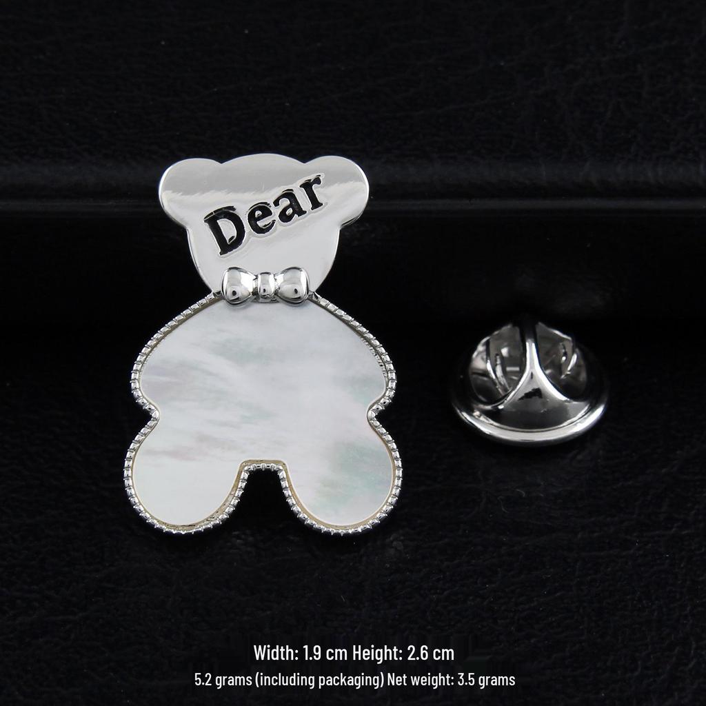 Elegant Natural Shell Brooch with Bear and Rabbit Design, Inlaid with Zircon, High-End Anti-Exposure Pin.