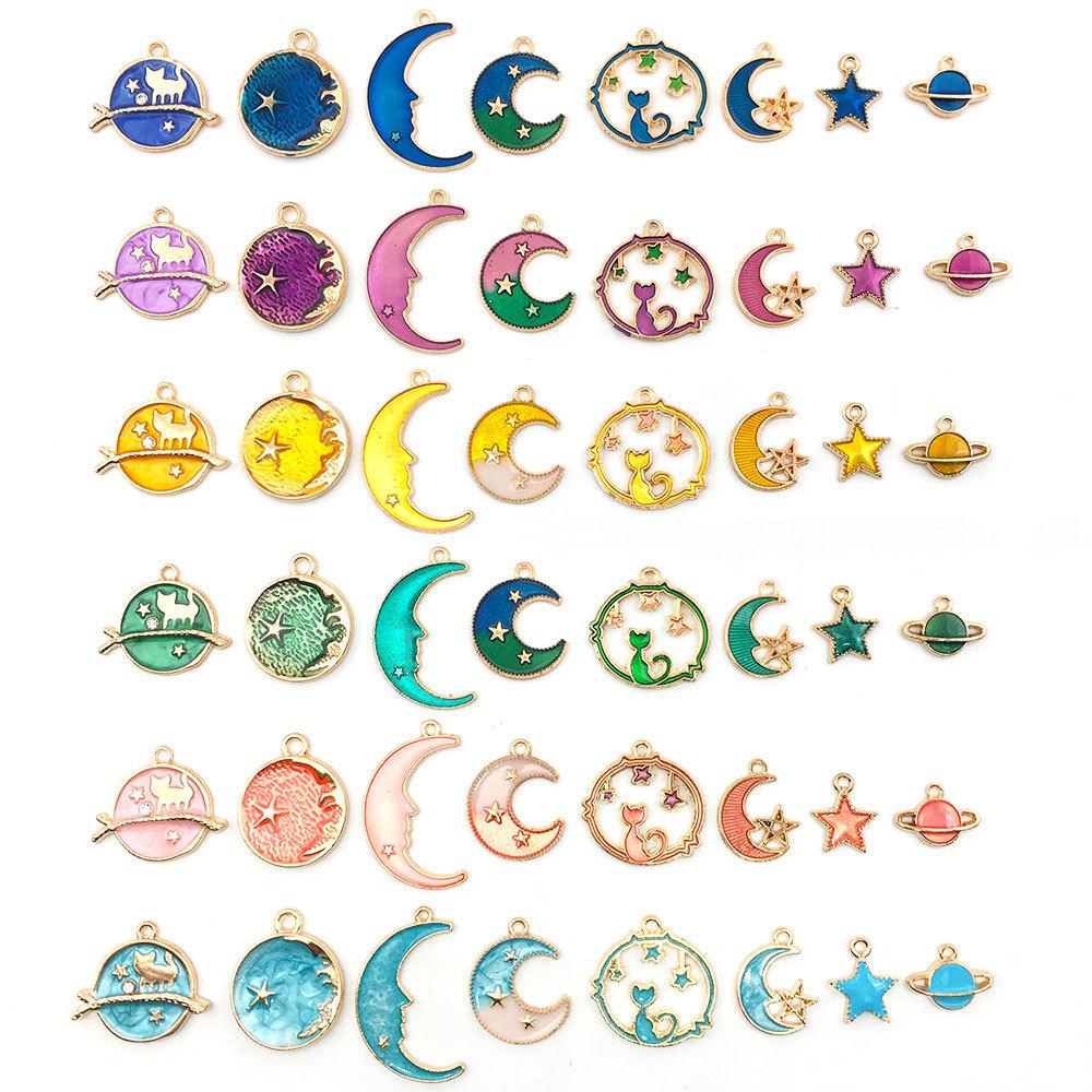 Pendentif Lune Ciel Étoilé: Étoile à cinq branches et goutte d'huile en alliage pour bijoux DIY boucles d'oreilles et collier