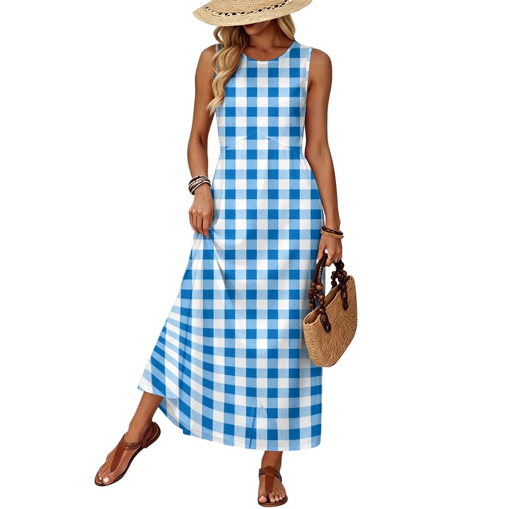 Women Sleeveless Summer Dress Casual Loose Fit Maxi Dress with Pockets Lightweight Beach Vacation Sundress