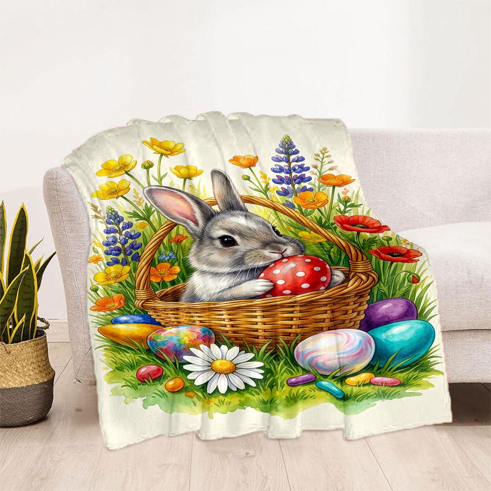 Easter Bunny With Flowers Blanket,Suitable for sofas, offices, travel, living rooms, gift for friends and family,Suitable for all seasons.