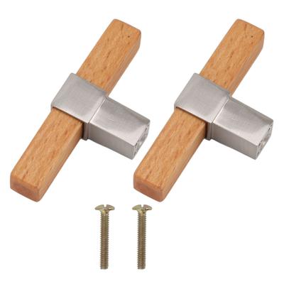 2 Pcs Wooden Cabinet Pulls Single Hole Door Pull Handle Knobs For Kitchen Drawer Cupboard Closet