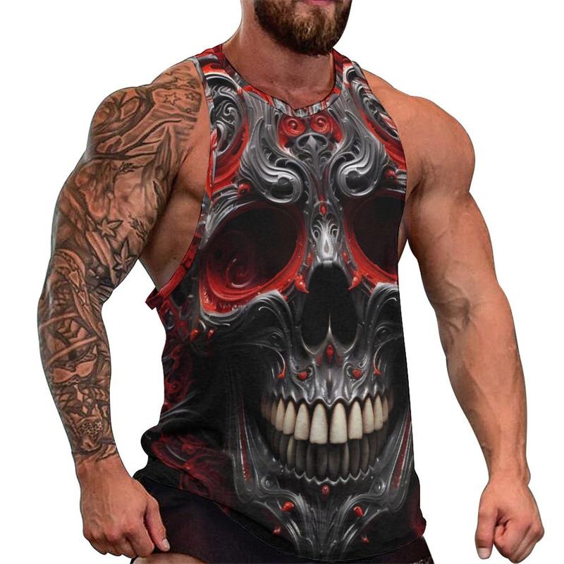 Summer Round Neck 3D Fashion Skull Printed Top Fashionable Casual Hip-hop Sleeveless Vest Men's T-shirts