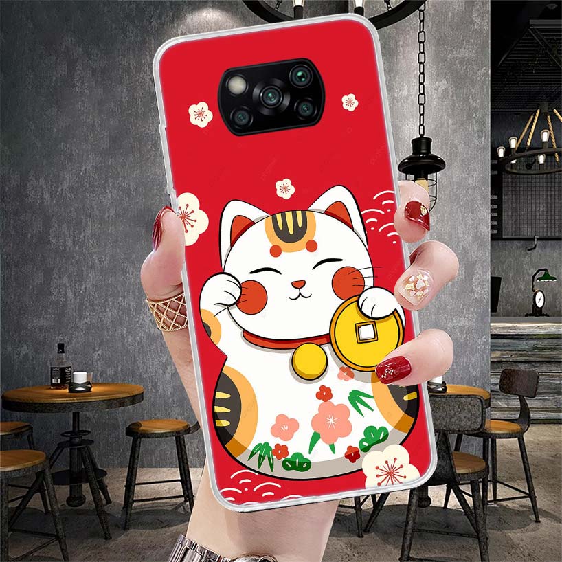 Lucky Cat Maneki Neko Japanese Soft Phone Case For Xiaomi Redmi 15C 15 13C 13 Poco X5 X6 X7 F7 Ultra M7 12C 12 10 10C 9C 9A 9T 9
