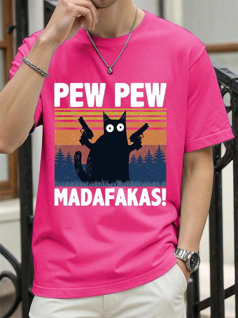 Pew Madafakas Cat Holding Handgun Prints TShirt Women Cotton Summer Tops Soft Loose ONeck Short Sleeve Tees Casual Clothes