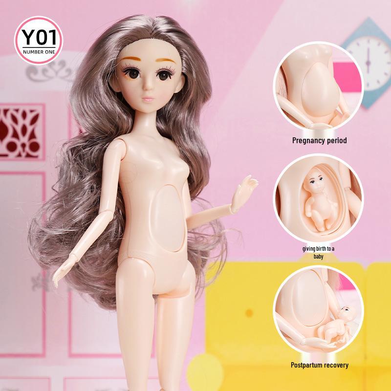 30CM Pregnant Doll with Real Eyes & Long Eyelashes – Multi-Jointed Nude Doll Body