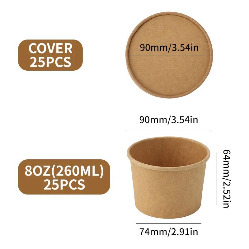 

25pcs/set Disposable Lunch Box Kraft Paper Square Lunch Box Fast Food Packing Boxes Paper Bowls With Lid Household Bento Boxes 25pcs
