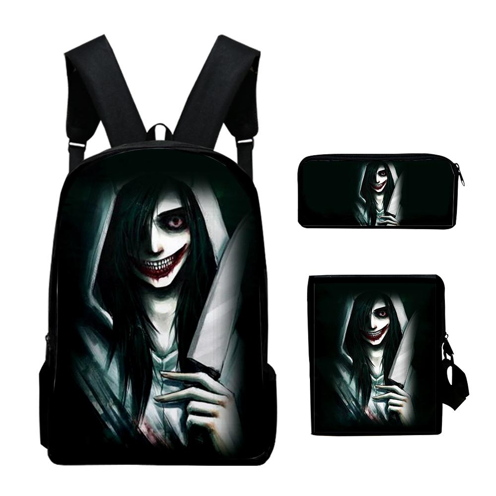Trendy Popular Jeff The Killer 3D Print 3pcs/Set pupil School Bags Laptop Daypack Backpack Inclined shoulder bag Pencil Case