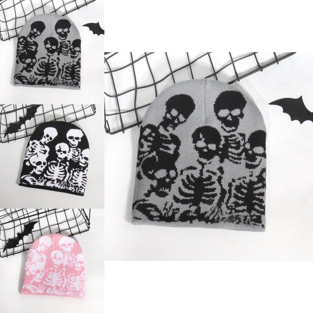 Streetwear Skull Pattern Beanie With Acrylic Material For Autumn Casual Wear