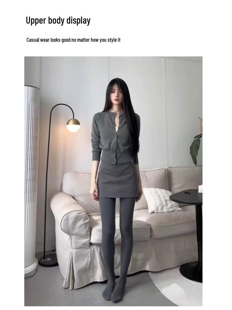 Women's Gray Wool Blend High-Waisted Bodycon A-Line Skirt - Korean Style Elegant Spring Arrival