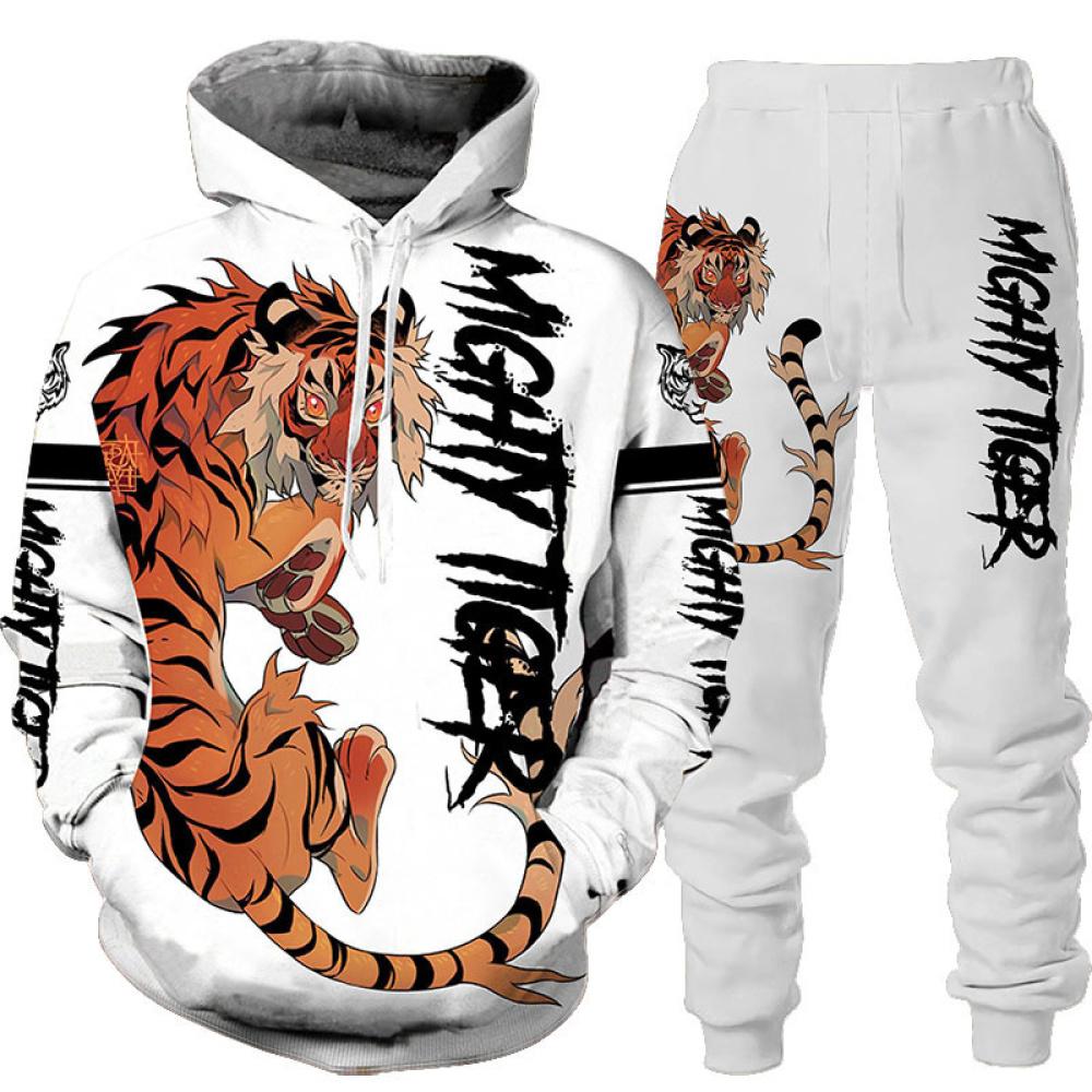 Animal 3D Tiger Printed Hoodie + Pants Suit Cool Men/Women Sweatshirt 2 Pcs Sportwear Tracksuit Set Spring Autumn Men's Clothing