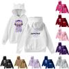 Damemote Casual Langermet trykt Rundhals hettegenser Pullover Topp med lommer
