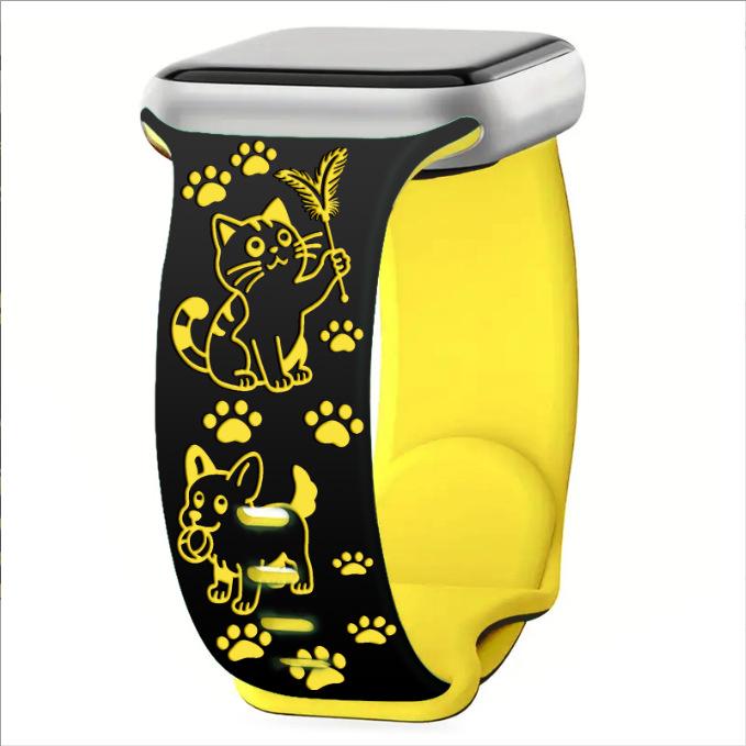 Apple New Style Cartoon Carved Silicone Watch Strap - Cute Cat & Dog Theme.