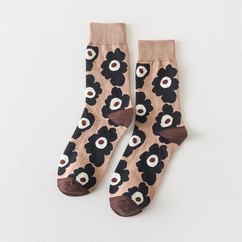 Socken in japanischem Stil mit Tiermuster, mittellang: Kuh, Zebra, Katzen-Design, Unisex, Schwarz & Weiß
