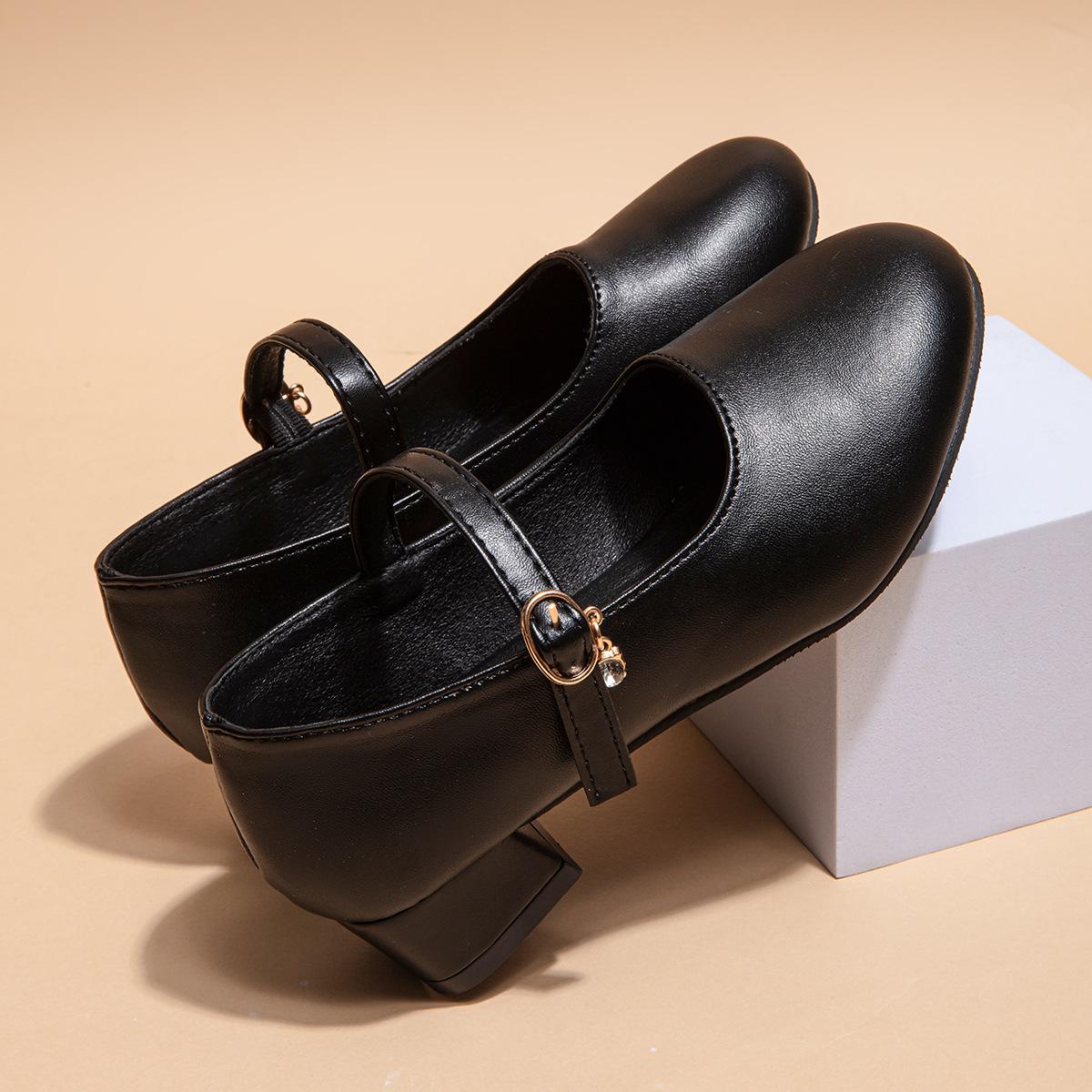 

Детские туфли на толстом каблуке с легким ртом, одноклассники, высокие каблуки для девочек, высокие каблуки для девочек 27 чёрный