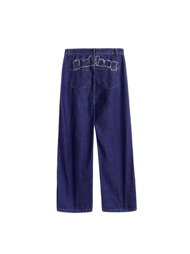 Patchwork Embroidery Denim Jacket and Wide-Leg Pants Set for Men & Women - Autumn Fashion, Retro College Style
