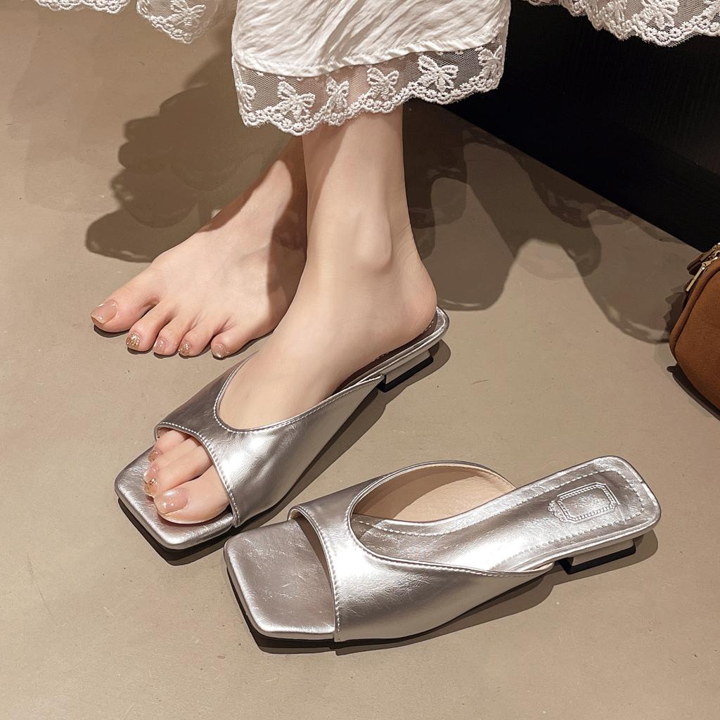 New Summer Women Slipper Square Toe Ladies Mules Sexy High Heels Slippers Female Designer Woman Shoes Claquette Femme