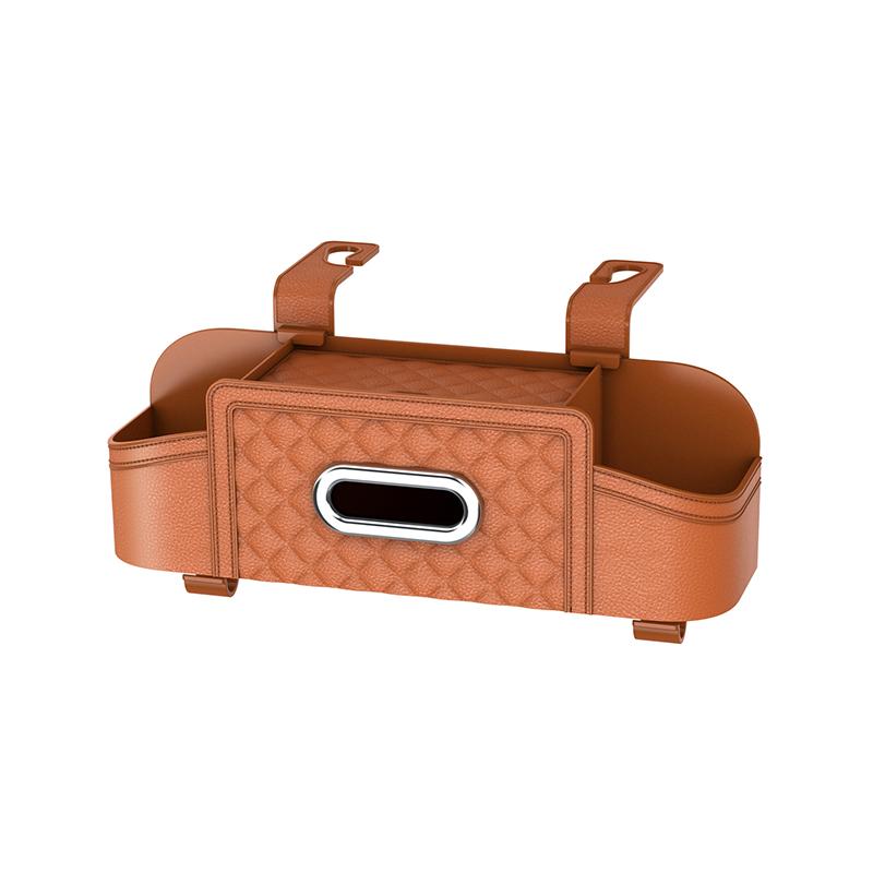 Multifunctional Car Seat Back Leather Tissue Storage Box Phone And Tablet Stand Place Water Cup Portability Trash Hook Bag
