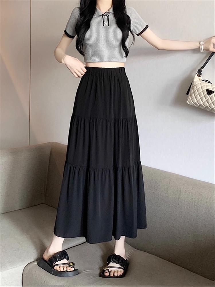 White Women's High-Waisted A-Line Midi Skirt, Slimming and Elastic Waist, Korean Style for Summer 2026
