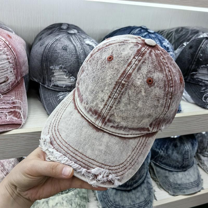 Washed and Broken Tie-dyed Denim Baseball Cap Men's Old Fashion Young Couple Versatile Face Small Casual Cap