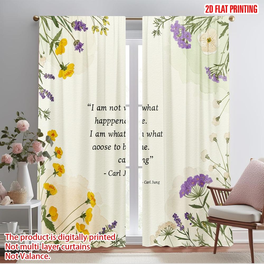 

2pcs 2D flat printing Curtain Vintage Botanical Floral Fabric Without Electricity All Season Party & Holiday Decor Perfect for 52.50×116.00 CM 2pcs